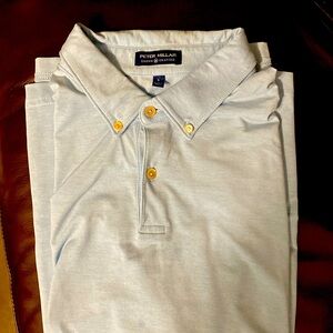 Mens - Peter Millar short sleeve golf polo. Light blue. Size L.